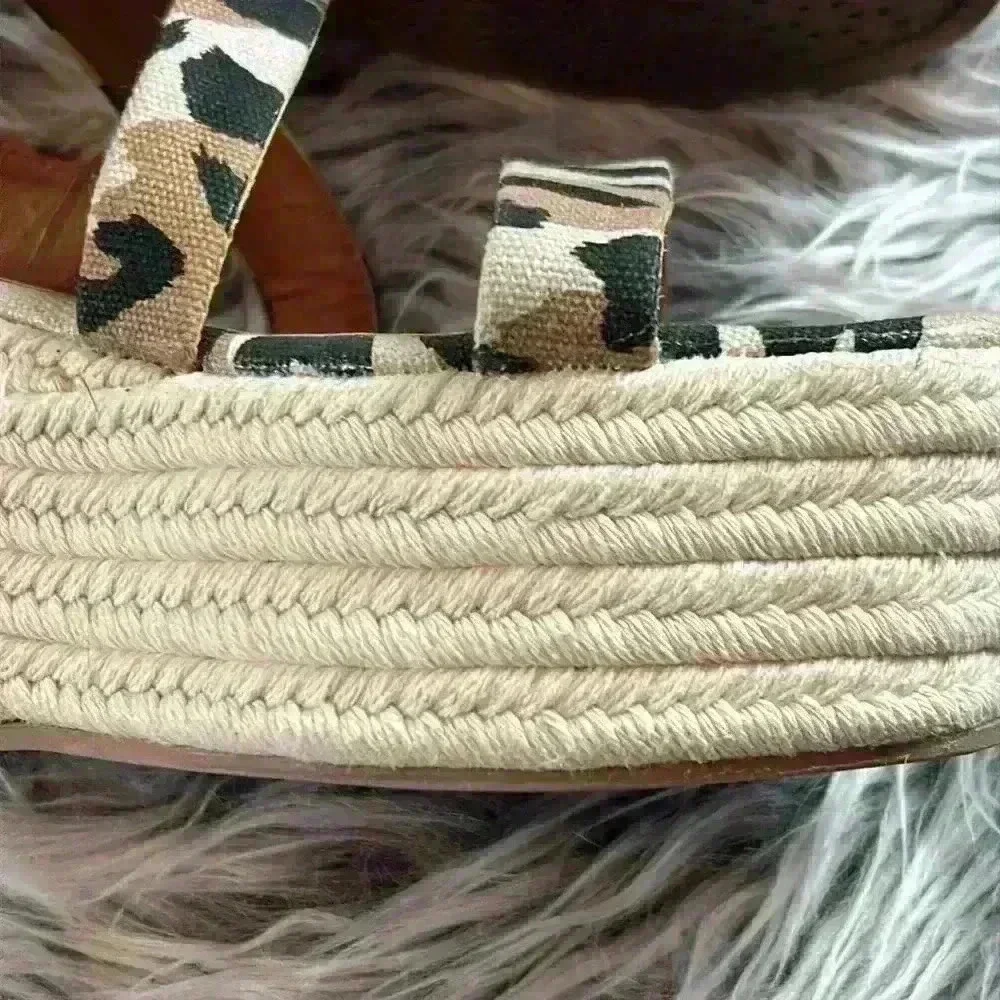Qupid Leopard Print Canvas Platform Cross Over Espadrilles, 7.5